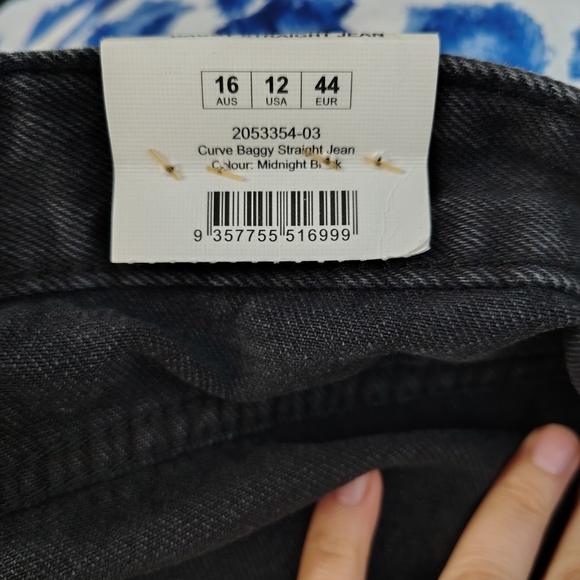 Cotton On Women's Midnight Black Curve Baggy Straight Leg Jeans Sz 12 High Rise - Picture 12 of 14